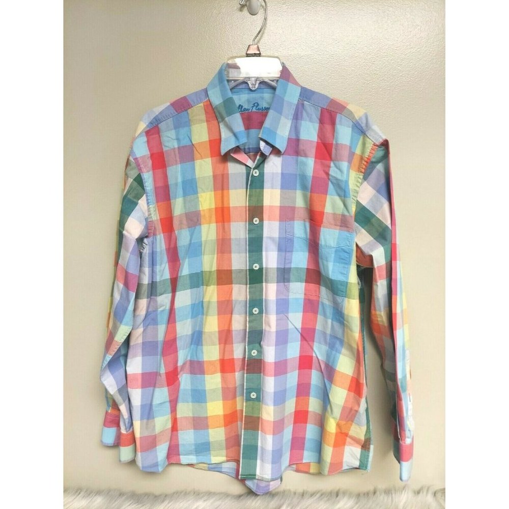 Alan Flusser Button Up Shirt Plaid Long‎ Sleeve